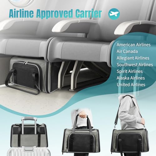 WOYYHO-20lbs-1680D-Oxford-Pet-Cat-Carrier-Airline-Approved-Breathable-Mesh-Dog-Travel-Soft-Sided-Carrier-for-Small-Medium-Cat-Dog-Collapsible-Tear-Resistant-Carrier-for-2-Small-Cats-Grey
