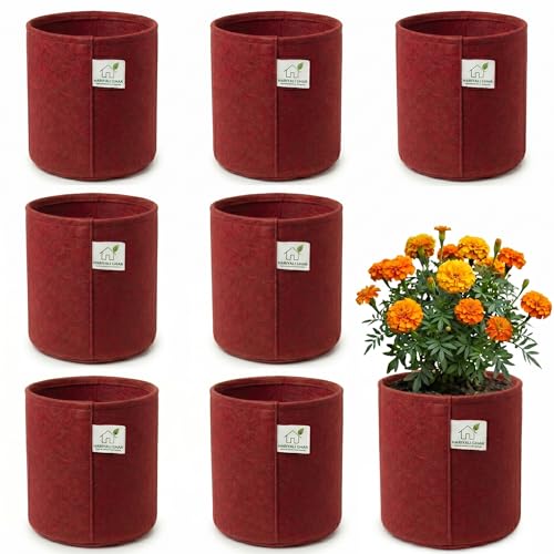 Image of 400 GSM Geo Fabric Round Grow Bags 18x18 Inch, Red Planting Bags for Terrace and Kitchen Gardening Pack of 8
