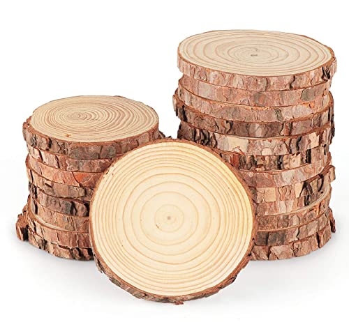 Rodajas de Madera Natural, ilauke Discos de Madera Redondos 16 Piezas 9–10cm, 10mm de Grosor con Cortezas, Lisa y Elegante, Troncos Madera Decoracion para Bricolaje Manualidades Navideña Boda Pintura