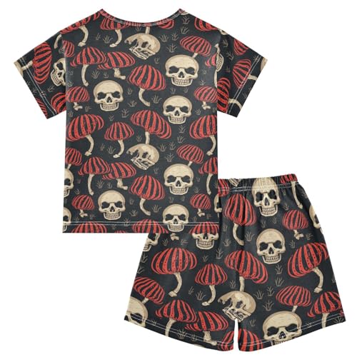 ALAZA Skull Stripes Mushroom Pajama Set Short Sleeve Sleepwear Soft Lounge Nightwear2