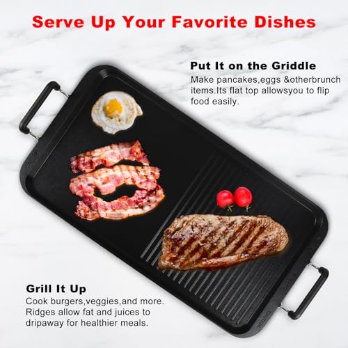 Image of Vayepro 2-in-1 Stove Top Griddle & Grill Pan, 20 Inch Non-Stick Double Burner Griddle for Gas, Electric, and Camping Stoves, Perfect for Pancakes, BBQ, and Indoor /Outdoor Cooking
