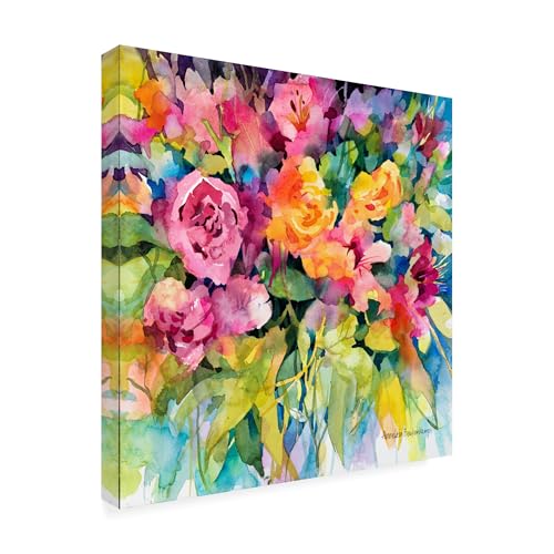 Wrapped Canvas Wall Art - Annelein Beukenkamp 'Ramblin Roses' Wall Art for Living Room, Bedroom, or Office Décor - 18x18 by Trademark Fine Art - Used condition - US$34.04