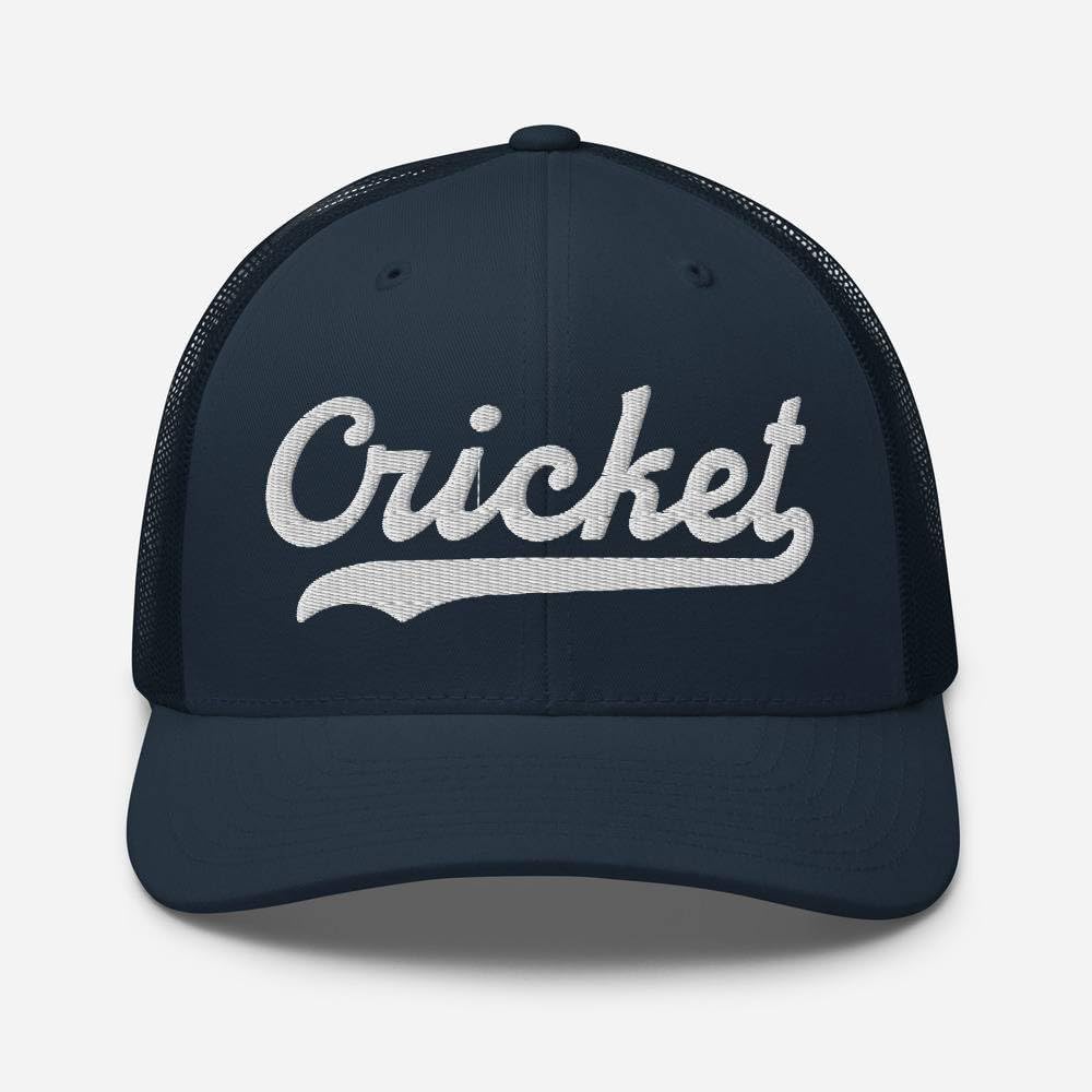 Cricket Hat Cricket Trucker Hat Baseball Script Embroidered Cap Vintage Sports Mesh Swoosh Gift Souvenir Headwear NC