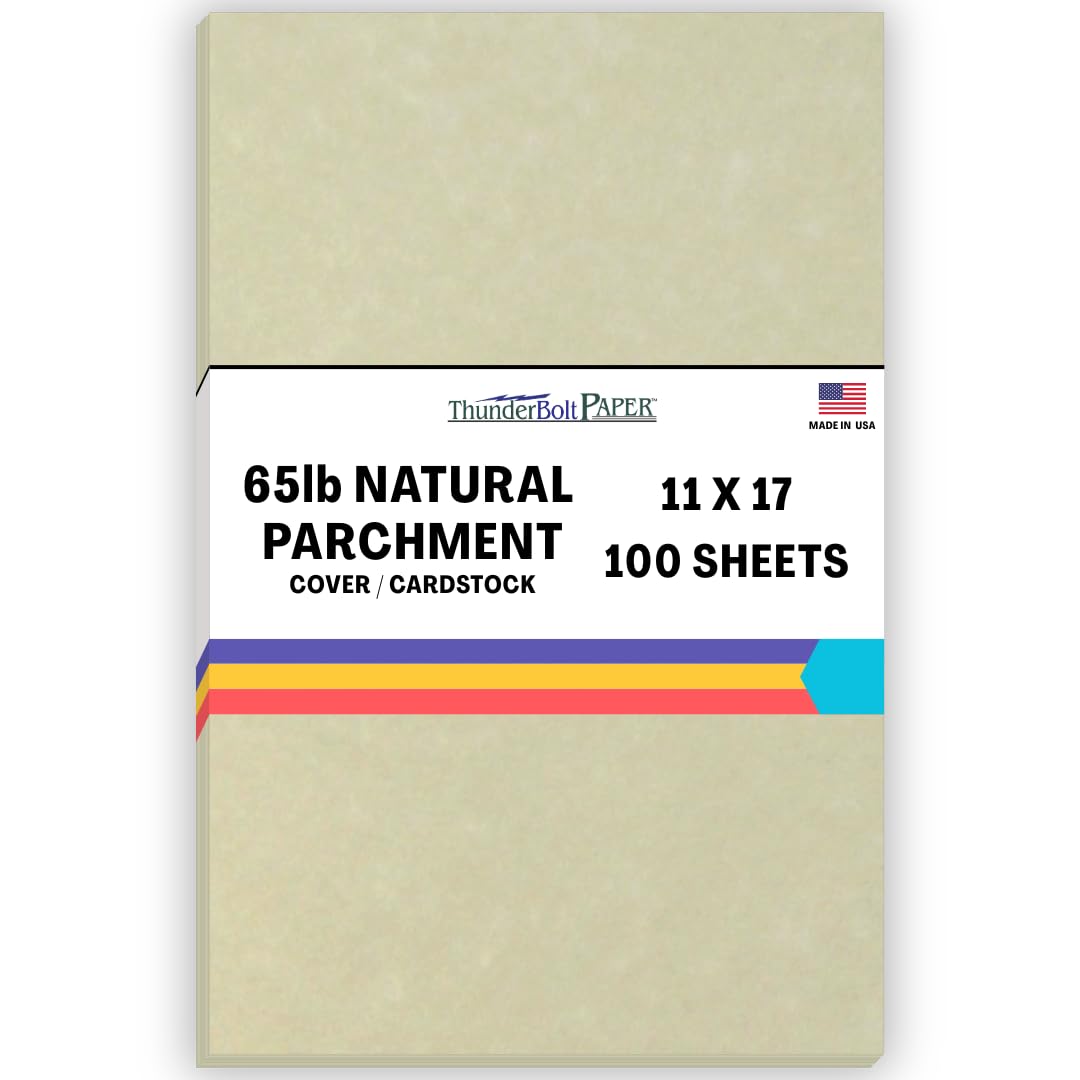 100 Natural Parchment 65lb Cover Paper Sheets 11 X 17 Inches Cardstock Weight Colored Sheets (11"X17") Tabloid|Ledger Size - Printable Old Parchment