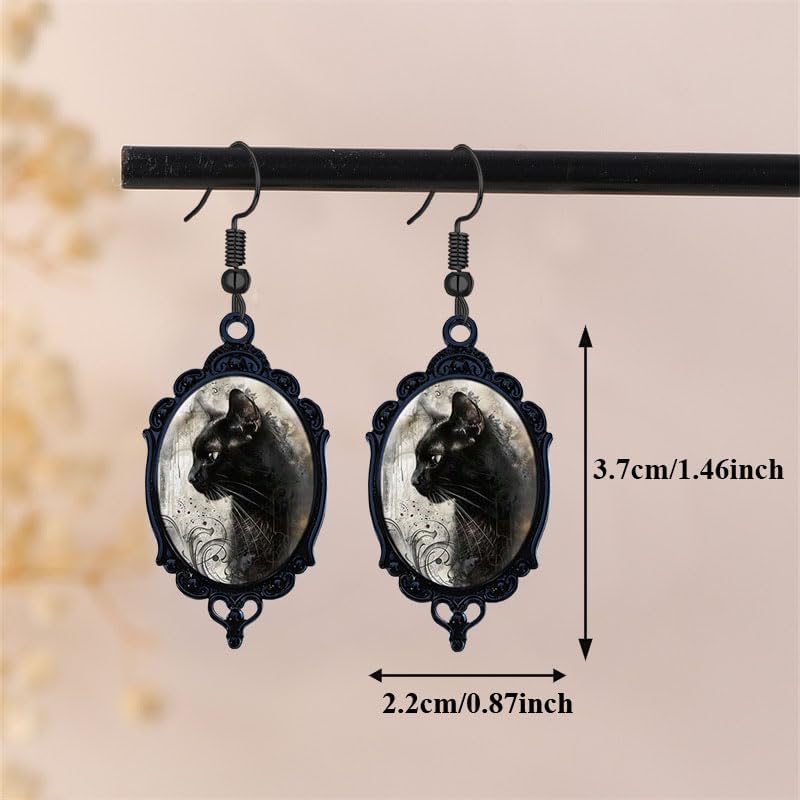 coadipress Goth Black Cat Cameo Necklace Earrings Set for Women Vintage Gothic Black Cat Dangle Earrings and Pendant Necklace Halloween Witch Costume Jewelry Gift - Image 2
