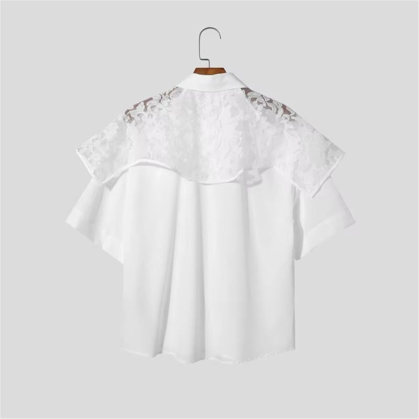 Chemise Homme Dentelle Patchwork, Transparente Ample Sexy Manches Courtes été