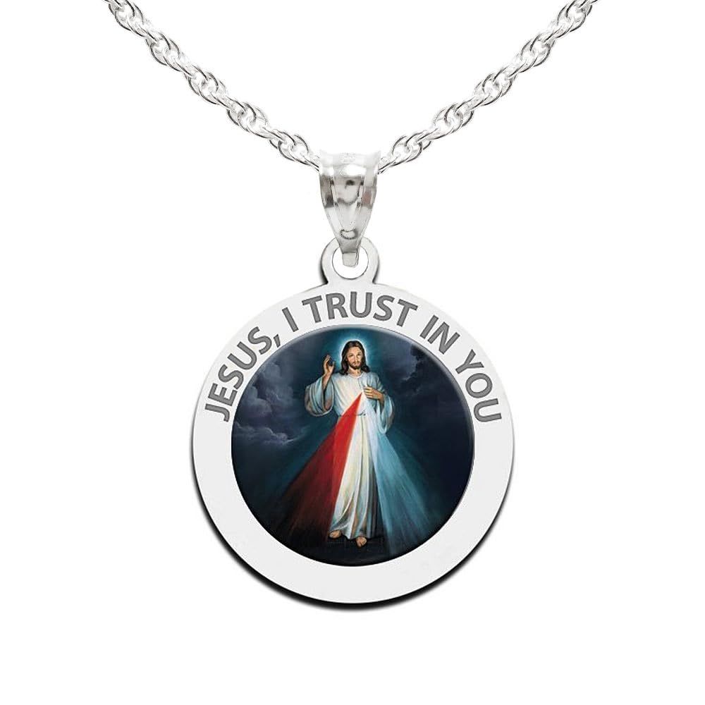 Divine Mercy Round Religious Medal, Available in Sterling Silver and Solid 10K or 14K Gold