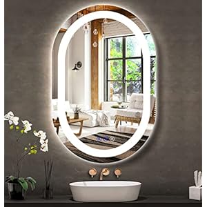 24 x 16 Inch Oval LED Bathroom Mirror with Front Lights Smart Memory 3 Color Adjustable Brightness Anti-Fog 24 Inch Oval Lighted Vanity Mirror for Bathroom Wall Horizontal Vertical Mounted