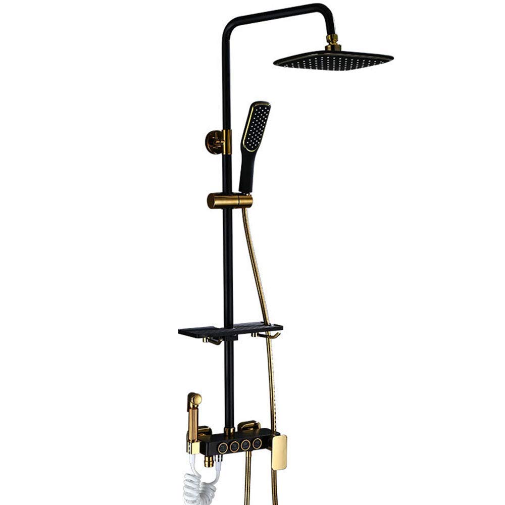 CWCQGH Black Shower Faucets Set Brass 5 Way Button Control Mixer SPA Massage Jets Shower Bidet Bathtub Shower Set
