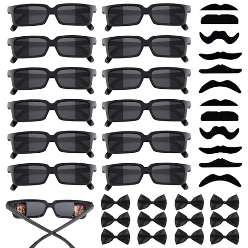 URHRHU Kit Détective 12 Pièces Lunettes d'Agent Secret avec Moustaches et Nœuds Papillons - Lunettes Espion Amusantes Accessoires Détective pour Enfants...