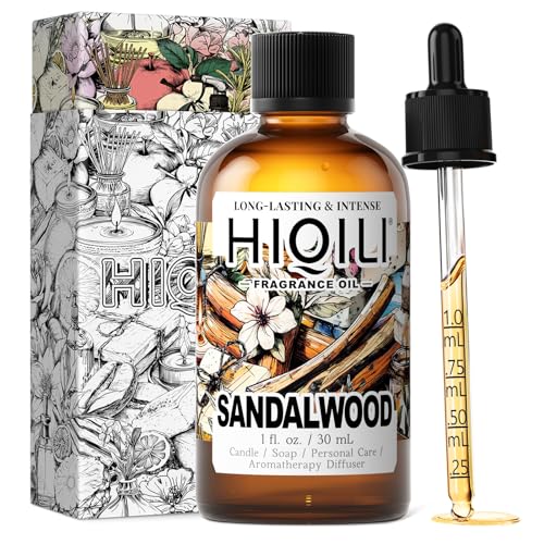 HIQILI Sandalwood Fragrance Oil for Home Diffuser Luxury Hotel Scent Perfect for DIY Candle & Soap Making Add to Body Lotion - 1 Fl Oz