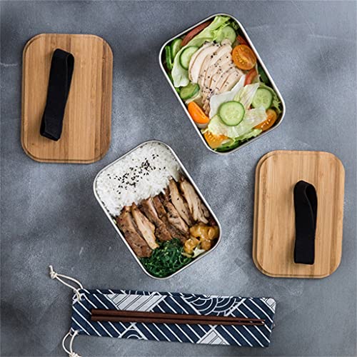 SePkus Fiambrera para microondas de Acero Inoxidable con Cubierta de Madera, vajilla Bento Box para Escuela, Oficina, Comida portátil (D,M) (DM)