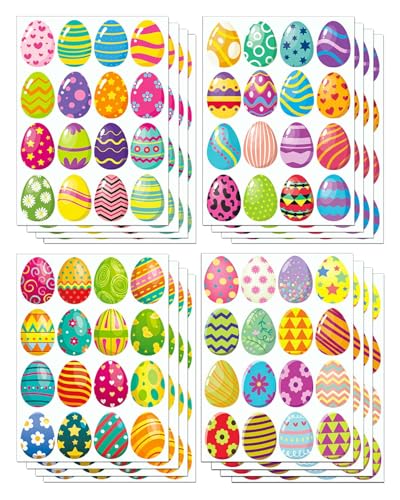 Autocollant Oeuf 16 Pièces Easter Eggs Stickers 256 Pcs Autocollants de Pâques DIY Autocollant Cadeau Paques pour Scrapbooking, Cartes de Vœux, Artisanat