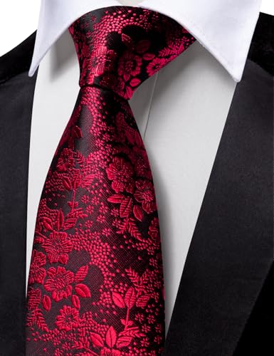 Image of Barry.Wang Floral Ties for Men Flower Necktie with Tie Clip Formal
