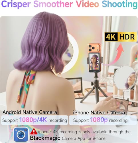 Image of SYNCO Xview Selfie Monitor Screen for iPhone 7-17 Series, Touchscreen Secure Private Wireless P2P, 4K /1080p Magnetic Back Camera Vlog Monitor with 164FT Range for YouTube TikTok Live Streaming