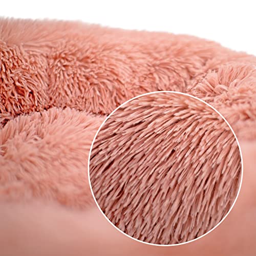 lionto Donutbett für Hunde und Katzen, Flauschiges Hundebett rund für kleine und große Heimtiere, Ø 50 cm, weiches Katzenbett aus kuscheligem Plüsch, Hundekissen mit extra Dicker Füllung, rosa