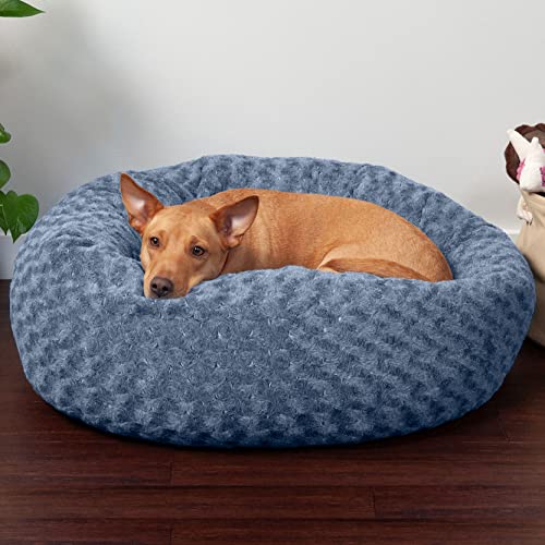 Image of Furhaven 30 inch Round Donut Dog Bed for Medium /Small Dogs, Refillable w / Removable Washable Cover, For Dogs Up to 45 lbs - Curly Faux Fur Donut Bed - Fresh Blueberry, Medium