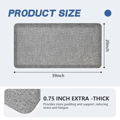 Image of Anti Slip 3 /4 inchs Anti Fatigue Kitchen Floor Mat, Ergonomic Comfort Standing Mat, Waterproof Kitchen Runner for Home, Kitchen, Office, Laundry, Garage (Light Gray, 20 inch x 39 inch -0.75 inch)
