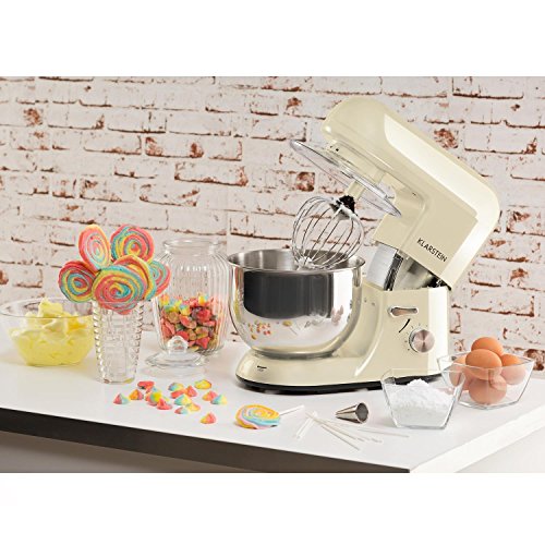 Klarstein Bella Morena - Küchenmaschine, Rührmaschine, Knetmaschine, 1200 W, 1,6 PS, 5,2 Liter, planetarisches Rührsystem, 6-stufige Geschwindigkeit, Edelstahlschüssel, creme – Bild 3
