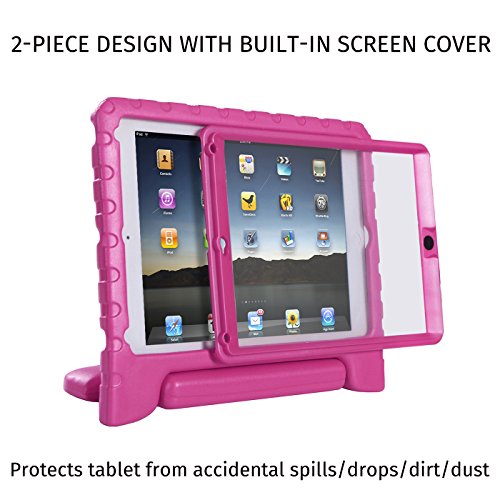 Hde Case For Ipad Air - Kids Shockproof Bumper Hard Cover Handle Stand With Built In Screen Protector For Apple Ipad Air 1-2013 Release 1St Generation (Hot Pink) #TOP4