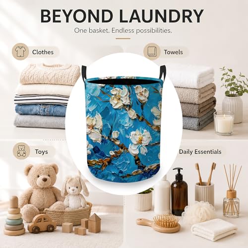 Image of Retro Apricot Blossom Laundry Hamper, Laundry Baskets, Waterproof Oxford Cloth for Room /Bathroom /Bedroom /Dormitories 16x20.8 Inch