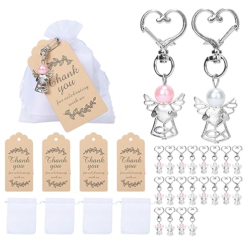 Creperture Lot de 60 Pendentifs Ange Gardien avec Sac en Organza et étiquettes en Papier Kraft pour Mariage, Noël, Anniversaire, Fête Prénatale