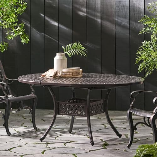 Wheloy Outdoor Expandable Aluminum Dining Table, Hammered Bronze Finish