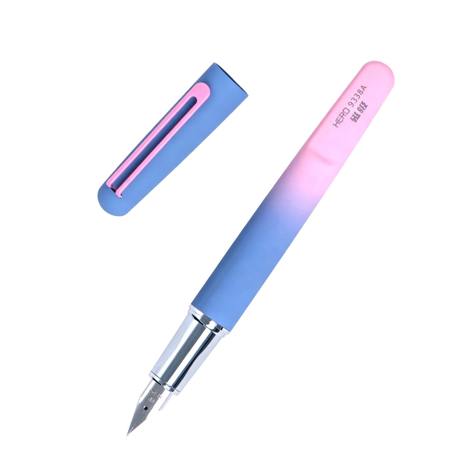 HERO 9338A Magnetic Cap Fountain Pen, Extra Fine Nib, Gradient Pink-Blue, Smooth Writing, Leak-Proof, Ideal for Office School & Gift
