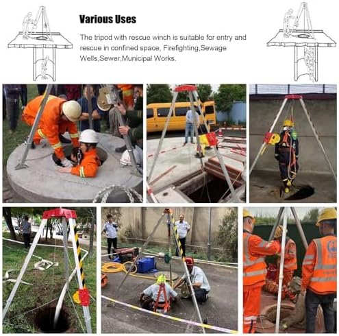 Heavy Duty Fall Arrest Kit with Emergency Rescue Tripod, 1200/1800/2600 Lbs Capacity, Includes Safety Winch & Lifeline for Aerial Work & Confined Space Rescue