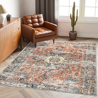 Capslpad Vintage Rug Area Rugs Living Room 160x230 cm Large Boho Floral Medallion Washable Bedroom Rug Non Slip Soft Indoor Floor Carpet for Dining Room Lounge Nursery Home Office