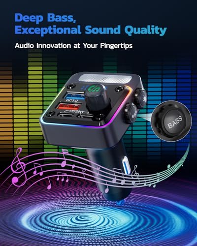 Nulaxy 54W Bluetooth 5.3 Car Adapter: 4 Ports, Wireless FM Transmitter, and Hands-Free Calling - Black