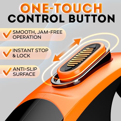 Retractable Dog Leash 18.2 ft – Chew Proof Cable Included – 360° Tangle-Free Design – Heavy Duty Reflective Leash – Soft Anti-Slip Grip Outdoor Daily for Small & Medium Dogs up to 50 lbs (Orange) - Image 5