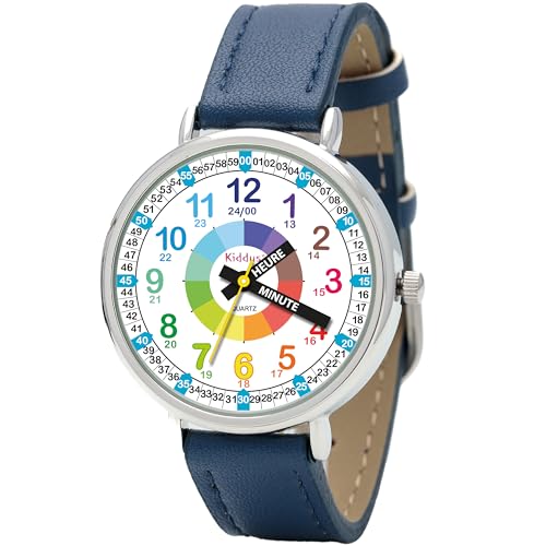 Kiddus Montre Enfant Fille et Garçon à partir de 5 Ans, Montre Éducative Analogique à Aiguilles, Apprentissage de l'Heure, Mouvement Japonais