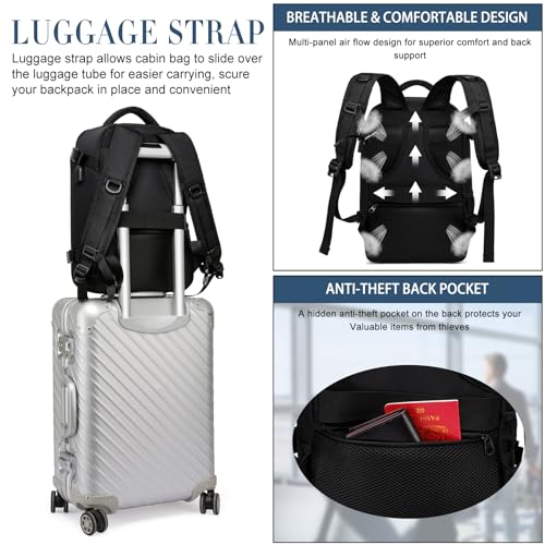 Handgepäck für Ryanair 40x20x25 Klein Handgepäck Rucksack für Flugzeug 20L Reiserucksack für Herren und Damen mit USB Ladeanschluss Reisetasche 14 Zoll Laptop Rucksack, Schwarz