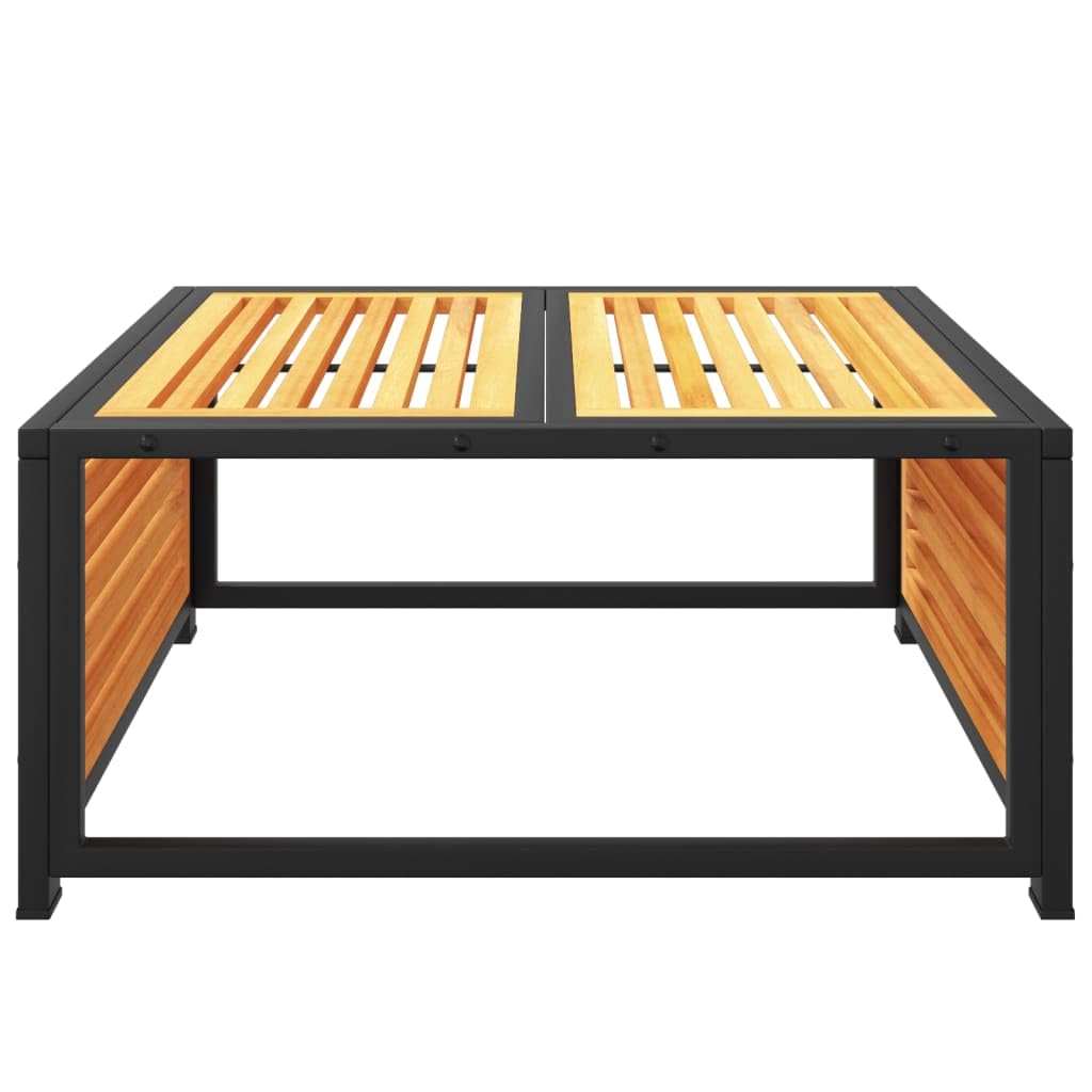 Mesa de jardín de madera maciza de acacia, 68 x 68 x 30 cm, con marco de acero pulverizado, resistente a la intemperie y estable, ideal para relajarse y sentarse en el exterior