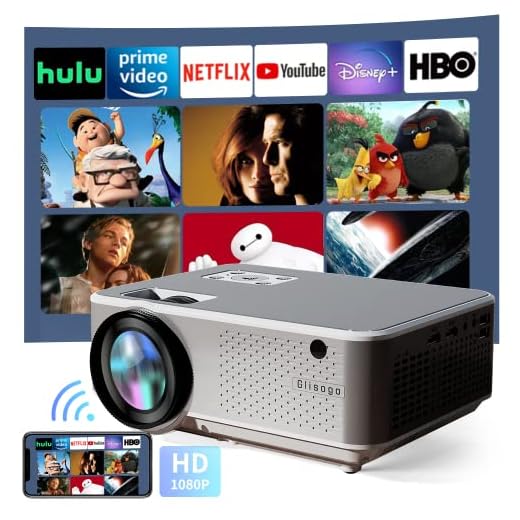 Vidéoprojecteur 5G WiFi Bluetooth Native 1920*1080P Full HD, 8000 Lumens, 4K Supporté, Glisogo Projecteur Home Cinéma pour iOS, Android, PS5 HDMI AV USB