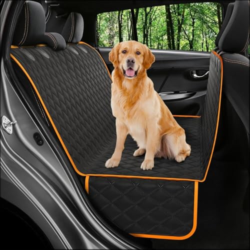Image of Dog Car Seat Cover for Back Seat, Waterproof Hammock for Car, SUV & Truck, Non-Slip Backseat Cover for Dogs, Heavy-Duty Dog Hammock Style Seat Protector Pets. (Orange, 41 inchx59 inch)
