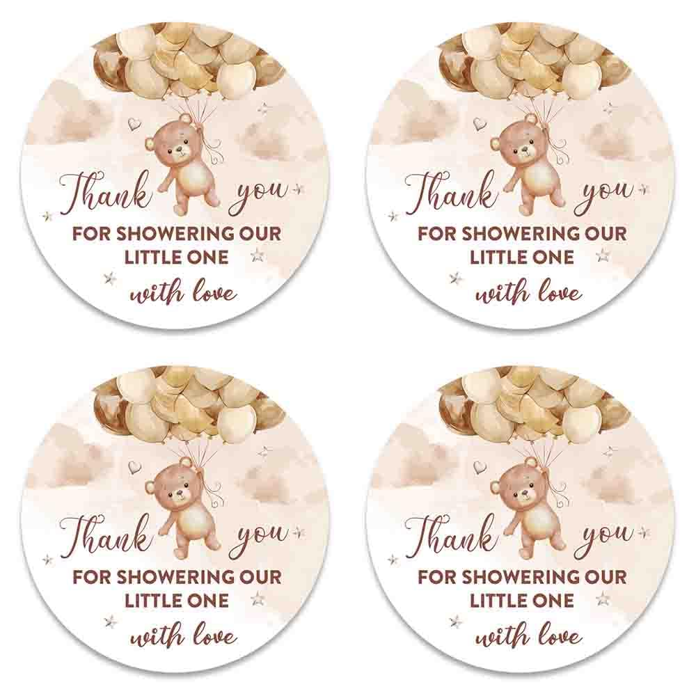 WRUISZ 72PCS Ready to Pop Stickers, Cute Baby Shower Decoration for Little One Boy or Girl Party Favors, Envelope Seals & Gift Bags, Candy Bags,Treat Bags,Bear Themed Stickers for Gender Reveal
