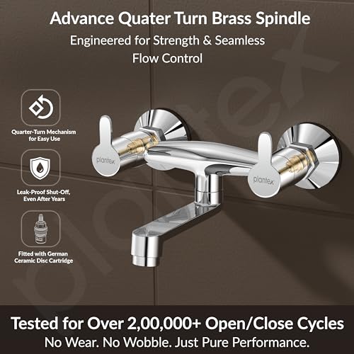 Image of Plantex Non-Telephonic Wall Mixer Tap for Bathroom with Brass Wall Flange and Teflon Tape /Mixer Tap for Bathroom with Water Saving Aerator-(FLO-816, Chrome)