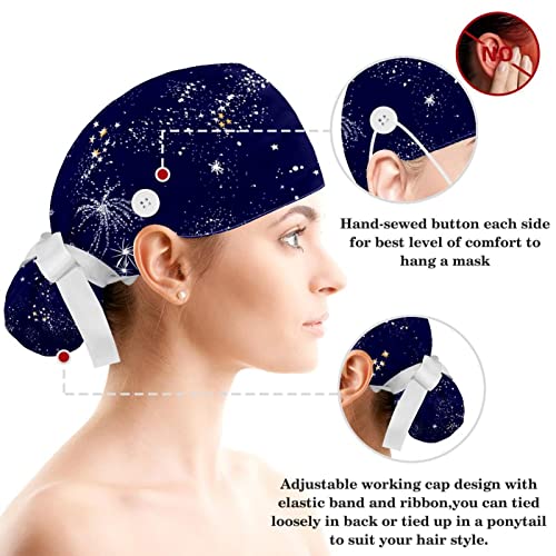 Image of Women's Working Caps Bouffant Surgical Cap with Bow Scrunchies Little Daisy Art Paint Ponytail Holder Tie Back Scrub Hat