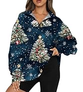 LOOONGMOMO Womens Oversized Christmas Sweatshirt Quarter Zip Pullover Long Sleeve Printed Fall Fa...