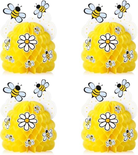 KMNBVGTH 13 Pcs Honey Bee Honeycomb Centerpieces with Sunflower Stickers, Yellow Table Decorations for Bee Day Gender Reveal Birthday Baby Shower Party Supplies