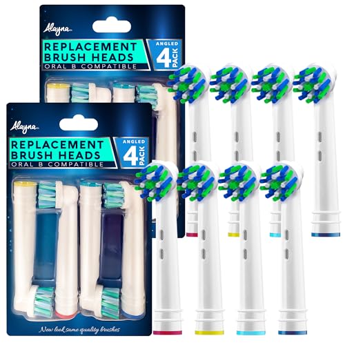 Image of Alayna Replacement Brush Heads Compatible with Oral-B Braun - Pack of 8 Cross Bristle Electric Toothbrush Replacement Heads - Fits Most Oral-B Handles