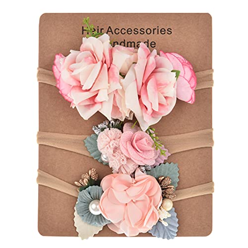 Love Sweety Baby Girls Flower Headband Rose Floral Headpiece for Birthday Festival Photo Prop (3pc Pink)