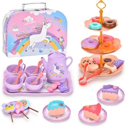 アフタヌーンティーのおもちゃ おままごと ティーセット 食べ物遊びおもちゃ キッチンセット 屋内ゲーム お茶 ティーポット ティーセット おやつおもちゃ 食器 ビスケット ケーキ デザート キャンディー デザートスタンド 親子遊び 知育玩具 食べ物認知 誕
