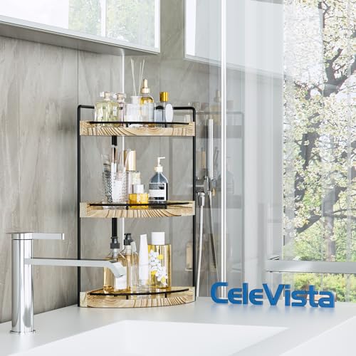Image of Corner Bathroom Counter Organizer, 3 Tier Bathroom Storage Countertop for Skincare, Sink Shelf for Kitchen Decor, Vanity, Dresser, Makeup, Gift(Rustic Brown)