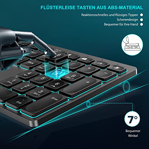 Vbrisi Kabelloses Tastatur Maus Set, Ultraslim 2.4GHz Tastatur Maus Set Kabellos, Wiederaufladbare Kabellose Tastatur und Maus mit Deutsches QWERTZ-Layout Kompatibel mit PC/Laptop/Tablet – Bild 7