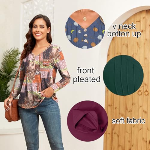 LONGYUAN Blouses for Womens Fall Fashion 2025 Casual Long Sleeve Tops V-Neck Outfits Tunic Shirts4