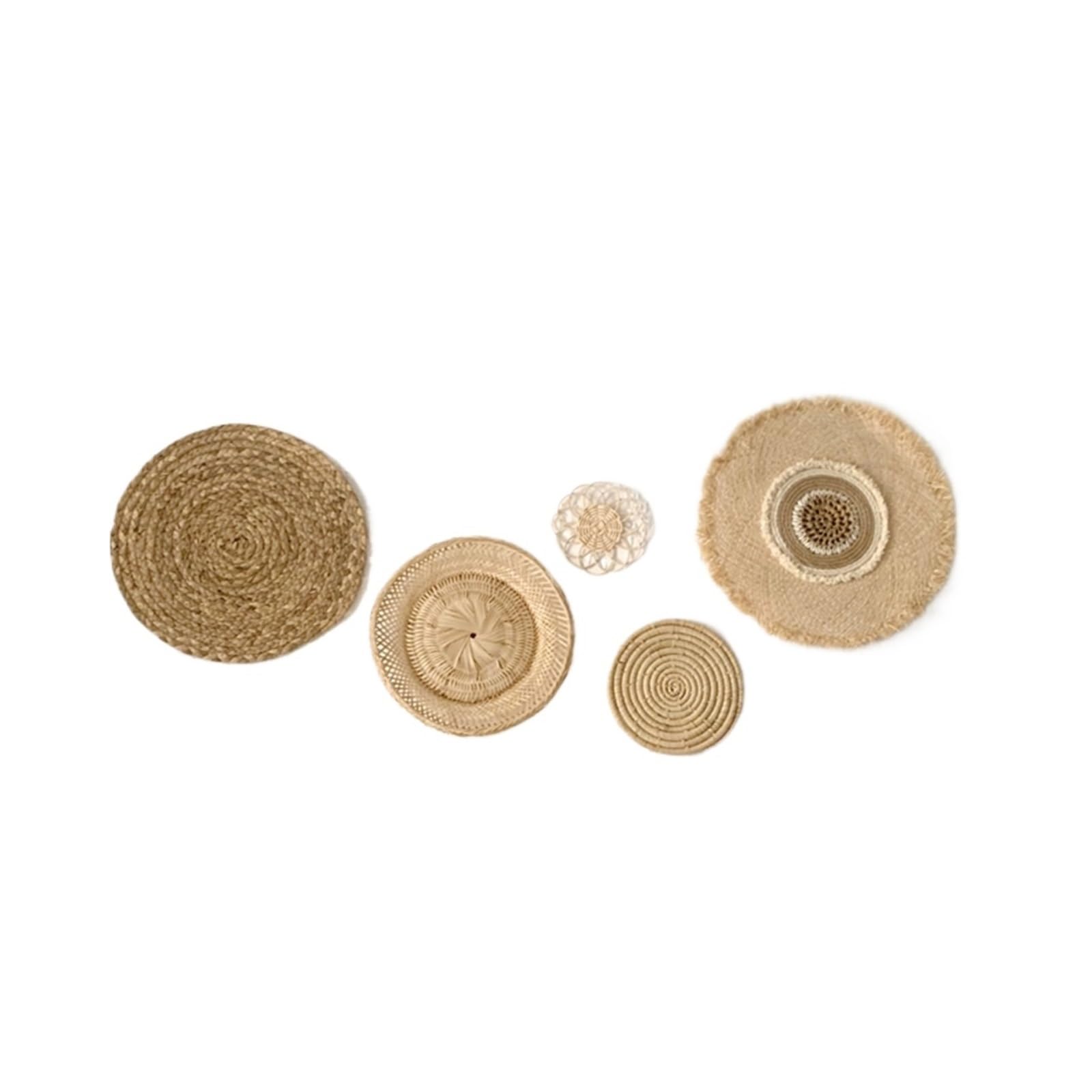 Platos Decorativos de Ratán para Decoraciones de Pared Decoración de Pared de Sala de Estar de Paja Tejida Redonda(38cm)