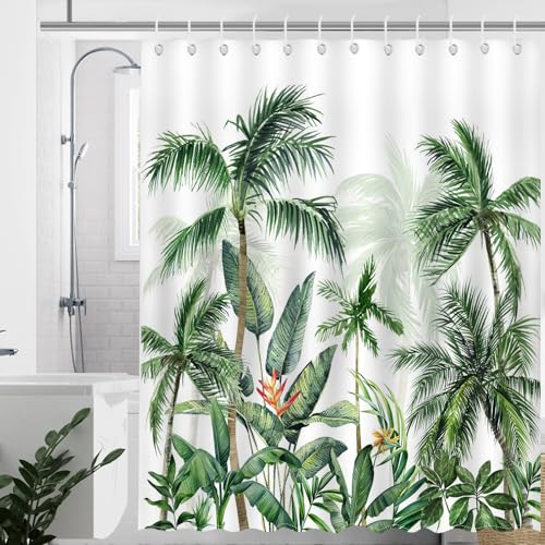 Avezano Tropical Palm Tree Shower Curtain Summer Jungle Leaves Plant Bathroom Waterproof Fabric Bathtub Decor with 12 Hooks 72 X 72 Inch - Image 2